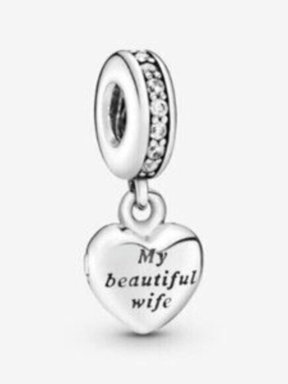 Pandora Silver Heart 'My Beautiful Wife' Dangle Charm with Clear Stones